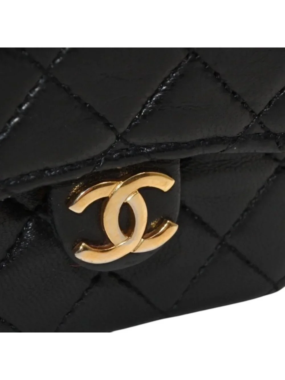 Chanel Micro Quilted Chain Shoulder Bag CC Logo Lambskin Black Gold